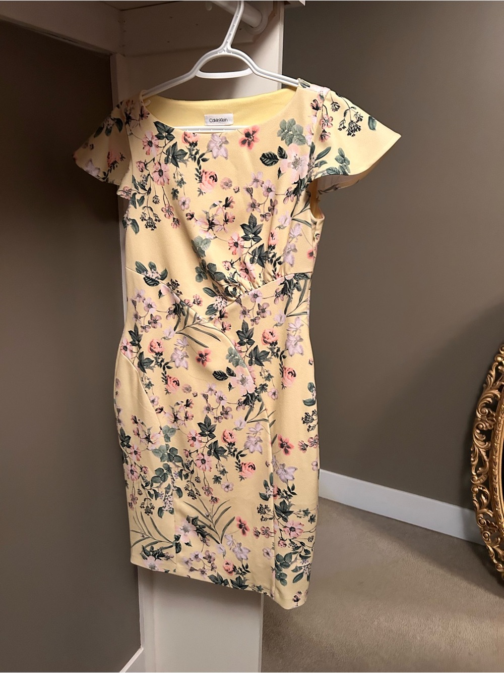 Calvin Klein Pale Yellow Floral Sheath Dress